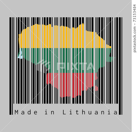 Barcode set the shape to Lithuania map outline and the color of Lithuania flag on black barcode Barcode set the shape to Lithuania map outline and the color of Lithuania flag on black barcode 73153484