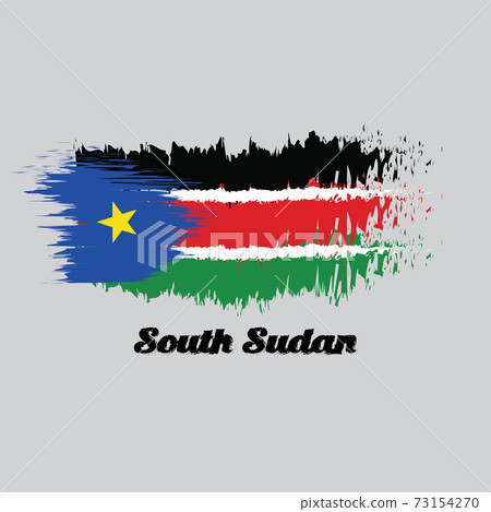 Brush style color flag of South Sudan, with text South Sudan. Brush style color flag of South Sudan, with text South Sudan. 73154270