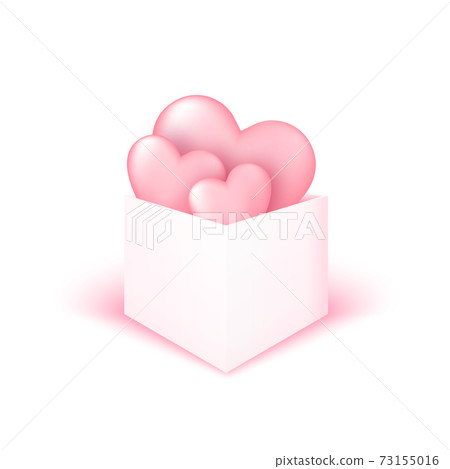 3D gift box with heart on pink background. Love concept design for happy mother's day, valentine's day, birthday day. Poster and greeting card template. Vecto art illustration. 73155016