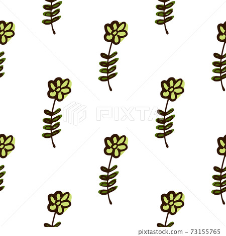 Isolated seamless pattern with black contoured yellow flowers print. White background. 73155765