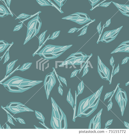 Botanical seamless pattern with random blue leaf ornament print. Grey background. Botanical seamless pattern with random blue leaf ornament print. Grey background. 73155772