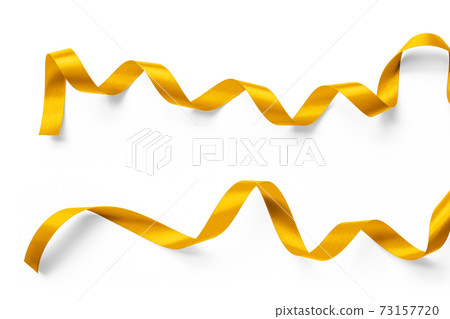 Gold ribbon satin bow scroll set isolated on white background with clipping path for Christmas and wedding card confetti design decoration 73157720