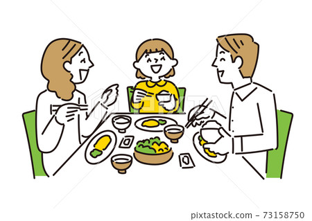 Family eating rice together Family eating rice together 73158750