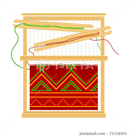 Tambour or Embroidery Frame with Canvas and Embroidered Pattern Vector Illustration 73158955