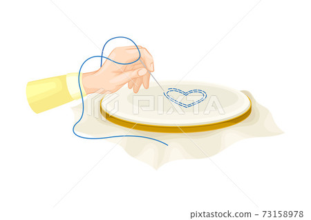 Hand Making Cross Stitch on Canvas in Tambour Vector Illustration Hand Making Cross Stitch on Canvas in Tambour Vector Illustration 73158978