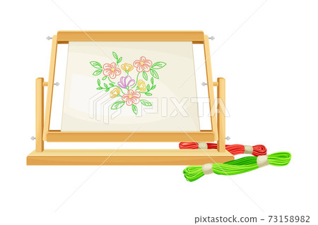 Tambour with Canvas and Embroidered Floral Pattern Vector Illustration 73158982