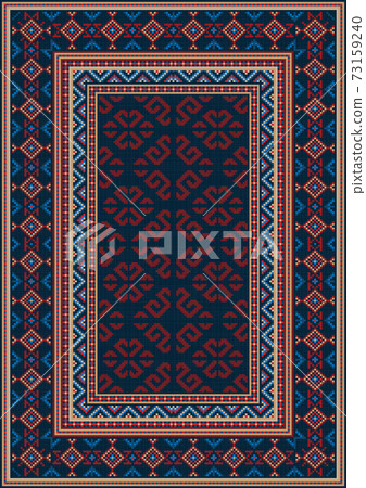 Vintage oriental carpet in dark blue with patterns of red,beige,blue and maroon colors Vintage oriental carpet in dark blue with patterns of red,beige,blue and maroon colors 73159240