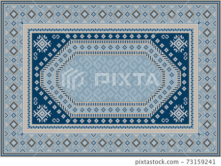 Luxury oriental carpet in bluish tones with patterns of navy blue, beige and yellow color 73159241