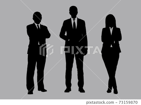 Business people group silhouettes pose on grey colour background, flat line vector and illustration. Business people group silhouettes pose on grey colour background, flat line vector and illustration. 73159870