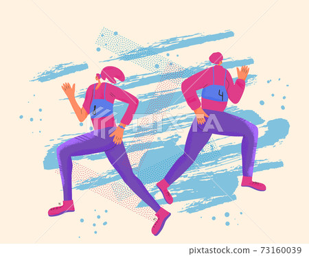 Running girl. Vector flat jogging person design. Running girl. Vector flat jogging person design. 73160039