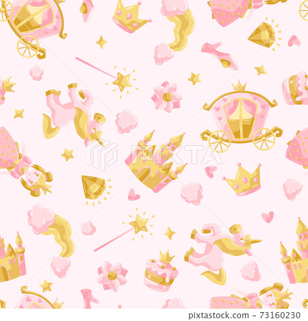 Princess party items seamless pattern. 73160230