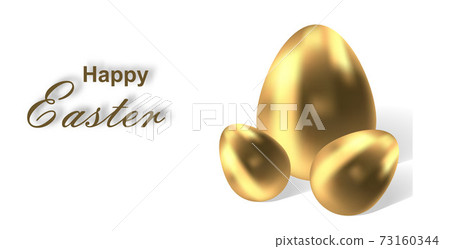 Happy Easter. Vector illustration of golden easter egg vector. Christian religious symbol. Set of 3d eggs isolated on white background. Decorative elements for design 73160344
