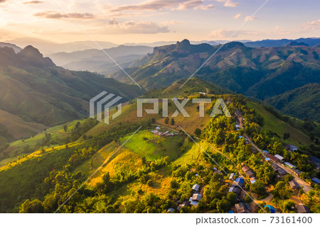 Aerial view of mountain range in Ban Huay hea village in Pang ma pha district in Mae Hong Son Aerial view of mountain range in Ban Huay hea village in Pang ma pha district in Mae Hong Son 73161400