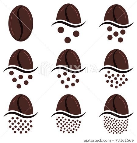 Coffee grind size chart grains icon set isolated on white background. 73161569
