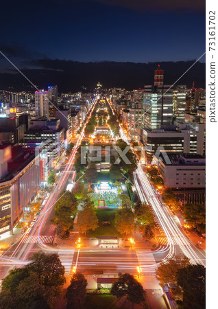 Beautiful night view of Sapporo Odori Park from Sapporo Television Tower Beautiful night view of Sapporo Odori Park from Sapporo Television Tower 73161702