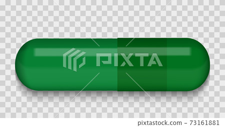 Green Medical pill on a transparent background. Virus capsule. The medicine. Vector Illustration. EPS10 73161881