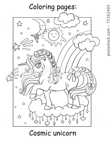 Cute magic unicorn on the cloud coloring vector 73162485