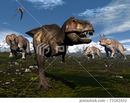 T-Rex dinosaur running. 3D illustration. - Stock Illustration