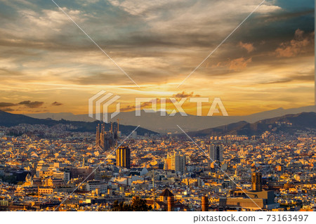 Barcelona cityscape at sunset overlook 73163497