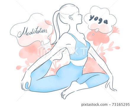 女人在做瑜伽/粉紅色的花 73165295
