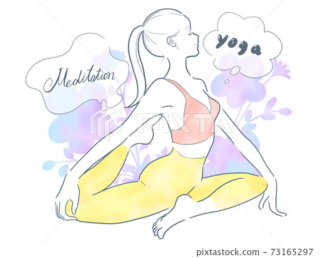 女人在做瑜伽/藍色的花 73165297