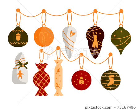 Christmas tree ball toy decoration flat vector set - Stock Illustration ...