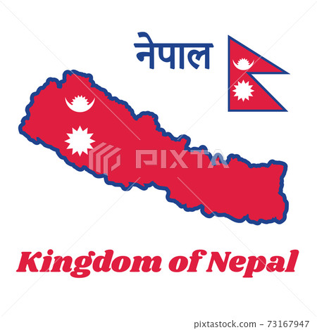 Nepal Map With Flag Map Outline And Flag Of Nepal, Two Red Blue... - Stock Illustration  [73167947] - Pixta