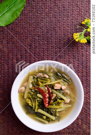 Northern Thai food, Sour soup Thai flowering bok choy with pork 73168102