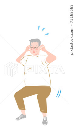 Overweight elderly man squatting 73168565