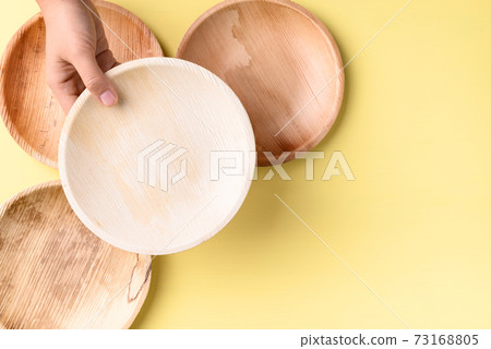Hand holding betal palm leaf plate (Biodegradable, Compostable, Disposable or Eco friendly plate) Hand holding betal palm leaf plate (Biodegradable, Compostable, Disposable or Eco friendly plate) 73168805