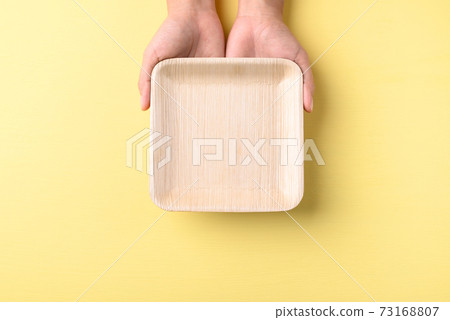 Hand holding betal palm leaf plate (Biodegradable, Compostable, Disposable or Eco friendly plate) Hand holding betal palm leaf plate (Biodegradable, Compostable, Disposable or Eco friendly plate) 73168807