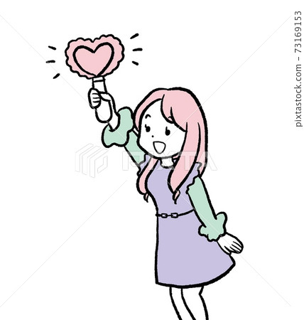 一個女人與一個心形的筆燈的插圖 73169153