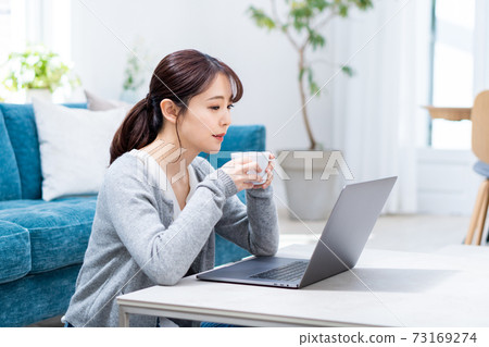 Young woman doing telework in the living room 73169274
