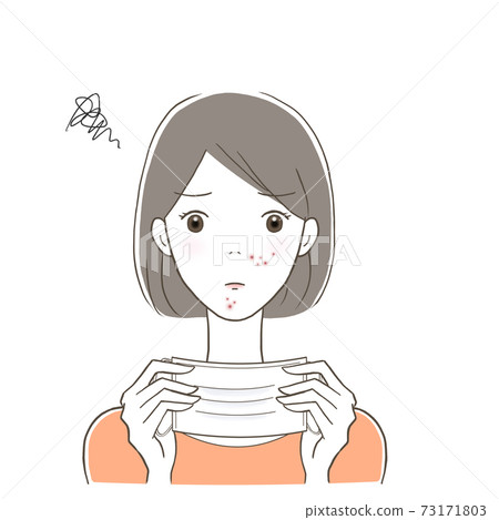 口罩引起的痤瘡和皮膚粗糙的婦女 口罩引起的痤瘡和皮膚粗糙的婦女 73171803
