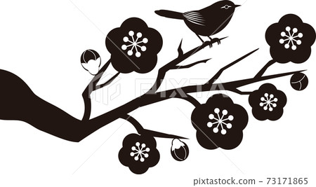 Uguisu plum plum blossom spring silhouette illustration material 73171865