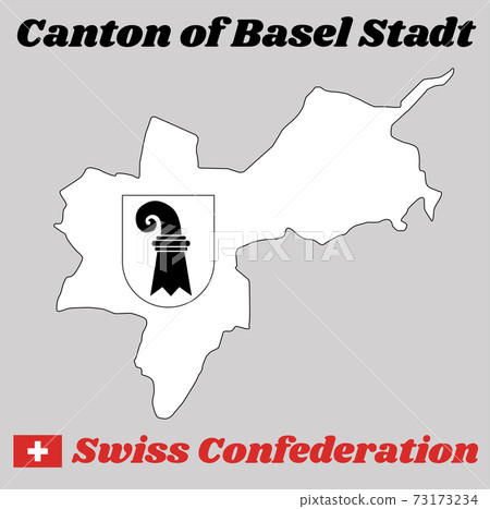 Map outline and Coat of arms of Basel-Stadt, The canton of Switzerland 73173234