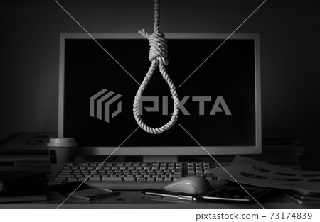 Hanging suicide from worries, overworked suicide, SOS rope, rope pressure, overwork 73174839
