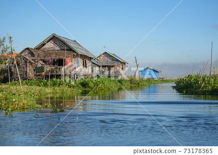 Traditional house and floating garden on Inle lake, myanmar Traditional house and floating garden on Inle lake, myanmar 73178365