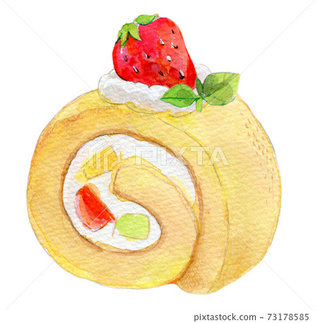 Roll cake watercolor illustration strawberry Roll cake watercolor illustration strawberry 73178585