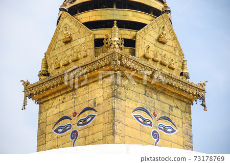 Buddha eyes on Swayambhunath Stupa, Kathmandu 73178769