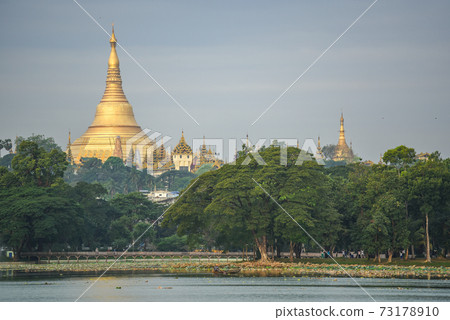 Shwedagon pagoda from kandawgyi lake, Yangon, Myanmar 73178910