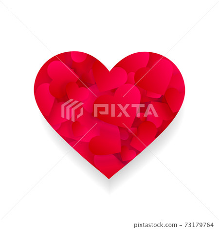 Red heart icon with petals inside 3d effect shape 73179764