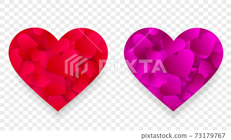 Pink red heart icons 3d effect with small petals 73179767