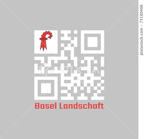 White QR code and Basel-Landschaft flag on top corner. The canton of Switzerland. 73180406