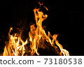 Fire flames on a black background. Abstract fiery texture. Realistic fire flames burn movement frame. Texture for Design. The texture of fire. Fire flames background. Blazing campfire. Sensitive 73180538