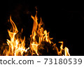Fire flames on a black background. Abstract fiery texture. Realistic fire flames burn movement frame. Texture for Design. The texture of fire. Fire flames background. Blazing campfire. Sensitive 73180539