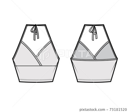 Crop halter neck Camisole surplice tank cotton-jersey top technical fashion illustration with empire seam, bow, slim fit Crop halter neck Camisole surplice tank cotton-jersey top technical fashion illustration with empire seam, bow, slim fit 73181520