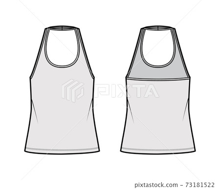Tank halter scoop neck top technical fashion illustration with oversized, tunic length. Flat apparel shirt outwear Tank halter scoop neck top technical fashion illustration with oversized, tunic length. Flat apparel shirt outwear 73181522