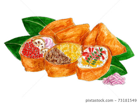 Watercolor illustration of Inari sushi at Hatsuuma 73181549