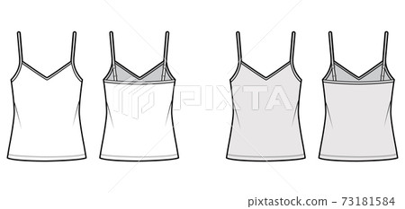 Camisole V-neck cotton-jersey top technical fashion illustration with thin adjustable straps, oversized, tunic length. Camisole V-neck cotton-jersey top technical fashion illustration with thin adjustable straps, oversized, tunic length. 73181584